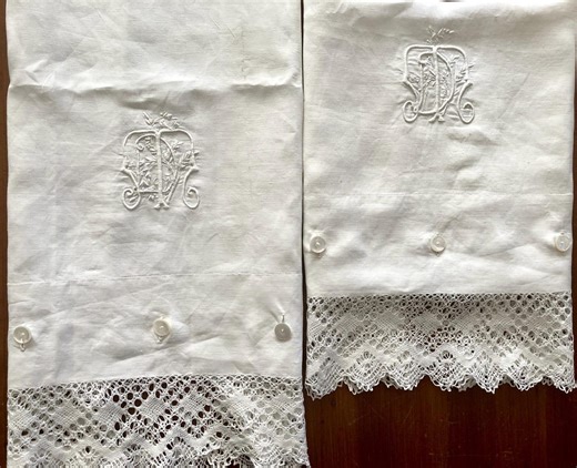 2 Pillow Cover Vintage Set. Antique Pillow Shams Bedding With Embroidered Monogram and Laces - Etsy