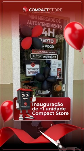 🚀 Mais uma unidade Compact Store inaugurada! Seguimos expandindo e levando mais praticidade para condomínios, empresas e diversos ambientes. O modelo de minimercado autônomo 24h continua crescendo e transformando a forma como as pessoas consomem no dia a dia: ✔ Sem filas ✔ Sem funcionários ✔ Compra rápida e prática Cada nova unidade representa mais um investidor empreendendo conosco e mais conveniência para os moradores. 📈 A rede Compact Store não para de crescer. Quer entender como funciona o