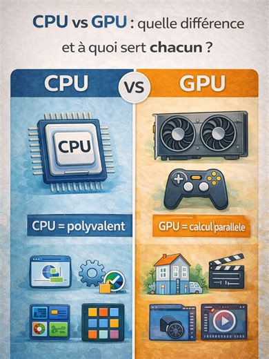 CPU vs GPU : quelle différence et à quoi sert chacun ? On confond souvent CPU et GPU, alors qu’ils n’ont pas le même rôle. Dans cette vidéo, je t’explique simplement la différence entre les deux et dans quels cas chacun devient essentiel. #CPU #GPU #Informatique #TechTok #Hardware #PC #Gaming #IA #MontageVideo #ComposantsPC #CultureNumerique
