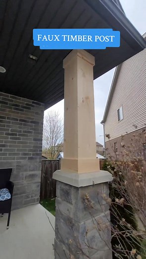 Here's how I made the faux timber beam to go around the old colonial porch post. This makes the house look more modern and fits in nicely! #timber #timberframe #timberbuildings #timberbeams #timberporch #porchmakeover #diyporch #porchgoals #porchlife #deckdesign #deckbuilding #carpentrywork #diyprojectidea #diyprojects #diyproject #diyhousework #homerenos #homemaintenance #homeprojects #carpentrywork #handymanservices #bluecollarlife