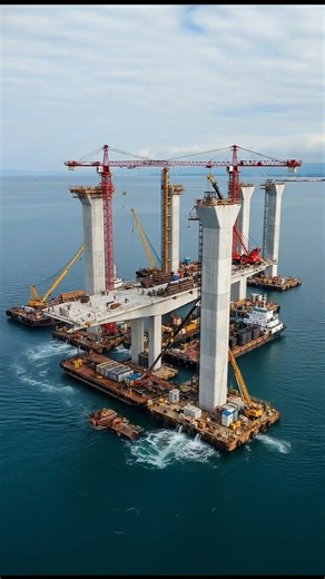 Sea Bridge Construction Time-Lapse | Real Workers & Machines #shorts #viral #ai