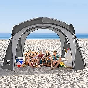 Beach Tent 12 X 12ft Large UPF50+ Pop Up Canopy with 2-Pcs Side Wall, Sun Shelter Rainproof, Waterproof for Camping Trips, Backyard Fun, Fishing, Parties, Or Picnics(Gary)