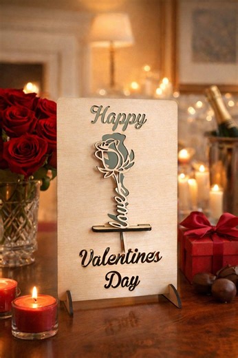 Valentine’s Day Stand up Card SVG | Laser Cut Rose Love Card | 3mm Ply - Etsy