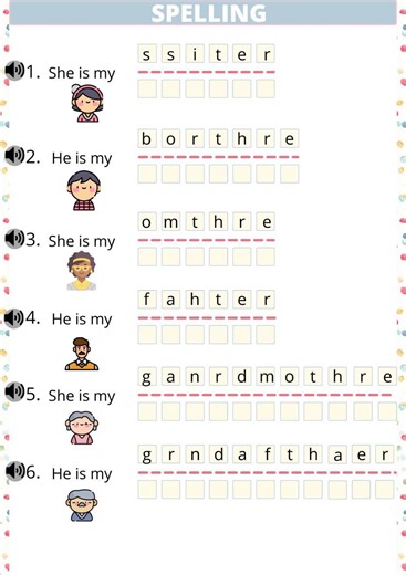 SPELLING Family worksheet
