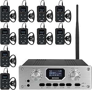 Retekess TT119 Assistive Listening System, Church Translation System, Mute Function, 300m/980ft, Simultaneous Interpretation Devices for Church, Court (1 Transmitter 10 Receivers)