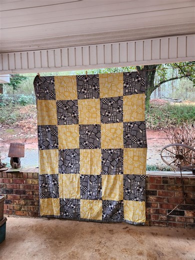 Quilt Vintage 1950 Square Patchwork Yellow / Black, Plaid Backing, AS IS Approx 62 X 84 - Etsy