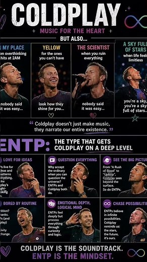 ENTP + Coldplay = questioning the universe while singing every lyric. 🚀🎶✨