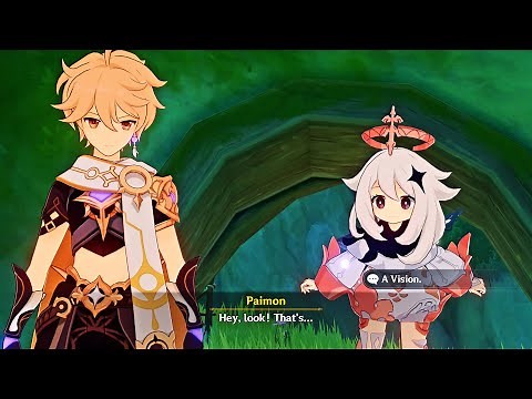 Rana Receives a Vision in front of the Traveler | Genshin Impact