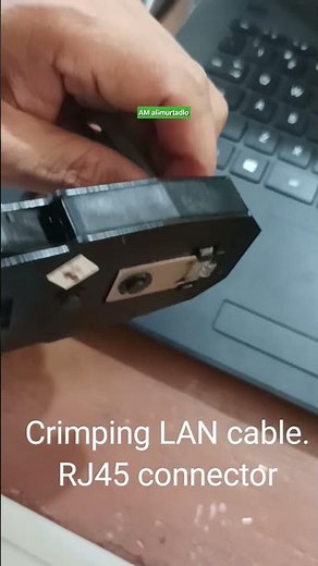 crimping LAN cable. rj45 connector. Tang crimping