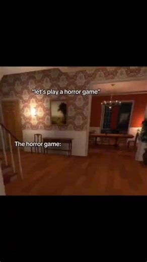 SCROLL.ADDICTTt on Instagram: "The video is a humorous TikTok-style meme that pokes fun at the often glitchy or unpredictable nature of indie horror games. It starts with the text "let's play a horror game," setting up a spooky expectation as the camera pans through a dimly lit, eerie house. However, the tension is immediately broken when the player encounters an NPC (non-player character) standing on a table, aggressively performing a fast-paced, repetitive dance to a high-energy rap song. The 