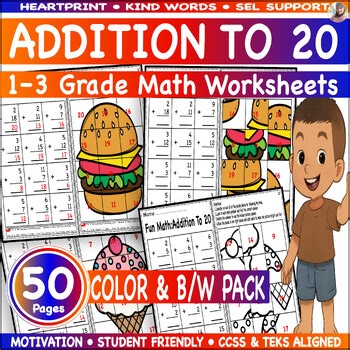 Math Facts Fluency Timed Tests - Addition 20, 1 - 3 Grade | Picture Math Games
