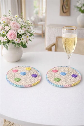 Crochet Heart Coaster Pattern – Round Table Decor | PDF Instant Download - Etsy