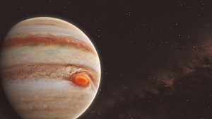 Jupiter - Rotating Slowly as Camera Pan Reveals Milky Way Galaxy Background - Space Animation Clip 4K | Premium Stock Video Footage