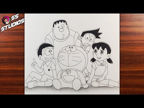 Doraemon, Nobita, Shizuka, Gian & Suneo Drawing | Step by Step Cartoon Art