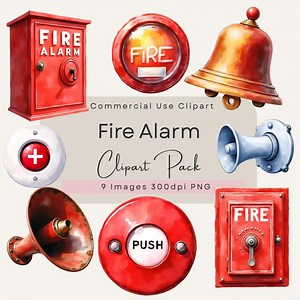 Fire Alarm Clipart Set Emergency Button Alert Siren Safety Icon Red Warning Digital Download Clip Art Bundle - Etsy