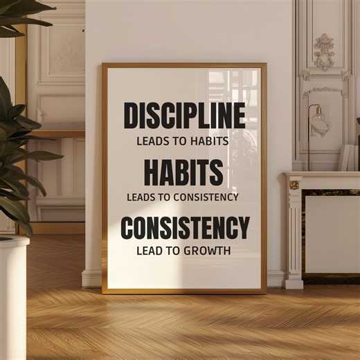 Discipline Leads to Growth Printable Wall Art, Motivational Quote Print, Gym Office Decor, Self Discipline Poster, Success Mindset Digital