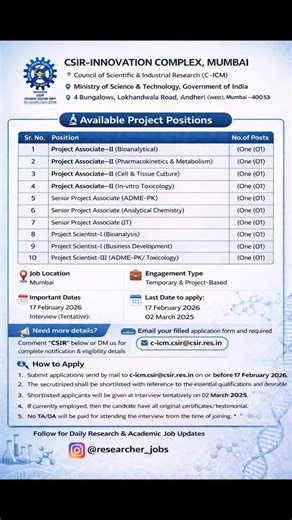 PhD, Postdoc, Researcher Jobs on Instagram: "Applications are invited from qualified candidates (Indian Nationals) who meet the necessary educational and work requirements to work on the identified projects. The engagement is purely on temporary and contract basis; and shall be initially for a period of one year which is extendable by another year based on the performance. The location of the project activities will be in Mumbai and the duration of the project is three years. #scientist #india #