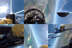 Right Wing pilot, Lt. Cmdr. James Haley, takes you along for the Fleur De Lis maneuver over NAS Pensacola! Check back Friday for The Debrief. | U.S. Navy Blue Angels