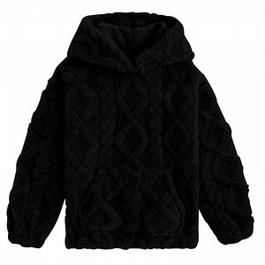 Lollipie Girls Fuzzy Fleece Hoodies Sweater Cable Knit Warm Sherpa Pullover Sweatshirt with Pockets 6-13 Years