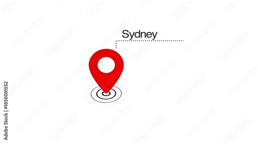 Sydney GPS Map pin Location Animation with Digital Navigation Pointer on transparent background. Sydney map label with location pin symbol. Sydney city map with destination location concept
