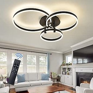 Modern LED Ceiling Light Black 110W Ultra Bright Dimmable Acrylic Fixture With Remote 3 Rings Flush Mount Lamp 3000K-6000K Chandelier for Kitchen Bedroom Living Room