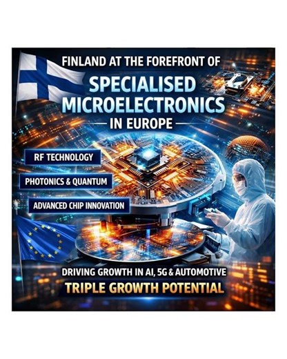 Finland is emerging as a leader in Specialised microelectronics in Europe.