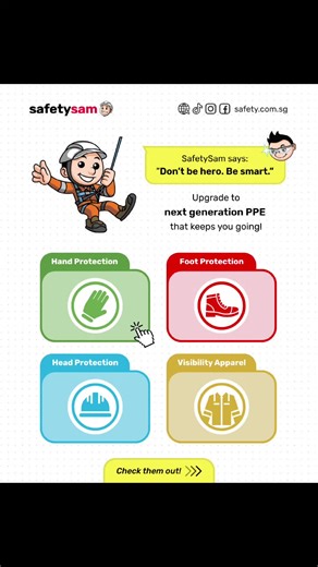 Hands, feet, head, eyes — all need protection. 🧤👟⛑️👕 Good PPE isn’t just gear, it’s your ticket home safe. Don’t be hero. Work smart, stay visible, stay protected. Shop PPE essentials now 👉 https://www.safety.com.sg/category #SafetyFirst #GearUp #WorkSmart #StaySafe #PPE
