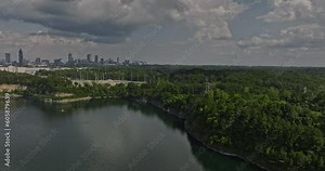 Atlanta Georgia Aerial v844 drone flyover Westside Park at Bellwood Quarry capturing urban cityscape views of downtown, Midtown and Buckhead neighborhoods - Shot with Mavic 3 Cine - August 2022