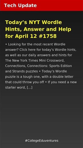 Todays NYT Wordle Hints, Answer and Help for April 12 #1758 | Tech Update | Latest Tech News 2026 #T