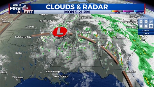 Scattered showers and storms are continuing across central and northern Mississippi on this Monday evening. Low pressure to our NW continues to rotate Gulf moisture into the Deep South. | WCBI Weather