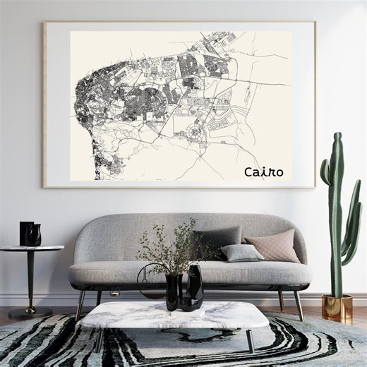Cairo City Map Art Print, Minimalist Black Line (digital Download A2 A3 A4) - Etsy
