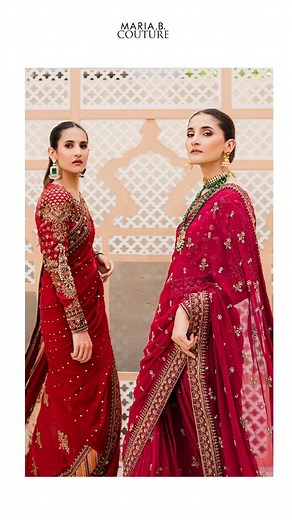 M.Couture ’23 @mariab.couture Revealing yet another Maria B.'s globally sought-after signature saree! This one in divine deep red constructed with meticulous handwork using dabka, kundan, zari, mukesh, and emerald green stones in addition to a composed rich velvet border. Product Code: MC-910 Jewelry: @fantaziajewellery Muse: @umaraandkashaf Available for orders @ Bridal studio Gulberg Lahore and Online. Email us to place your orders at orders@mariab.pk and get them delivered within 60 days. Che