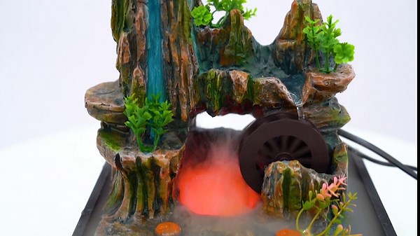 Tabletop Fountains, Rockery Fountain Waterfall with Color-Changing LED Light and Atomizing Humidifier Waterfall Diffuser Water Fountains Indoor for Office Home