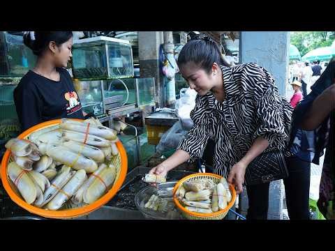 Country chefs: Phnom Penh market : Yummy yellow Razor clam cooking - Razor clam soup cooking
