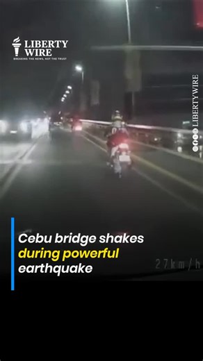 Liberty Wire on Instagram: "🌉 Cebu bridge shakes during powerful earthquake 😨 A terrifying moment was caught on camera as Cebu bridge swayed during the powerful 6.9-magnitude earthquake that struck on Sept 30, 2025, at 9:59 PM ⏰. The video, now going viral, shows the intensity of the quake that shook the entire region 🏚️. Authorities have urged the public to stay cautious as aftershocks continue. 🙏🇵🇭 🎥 Credits: Owner (Not my cam) #Cebu #CebuEarthquake #Philippines #EarthquakeUpdate #Break