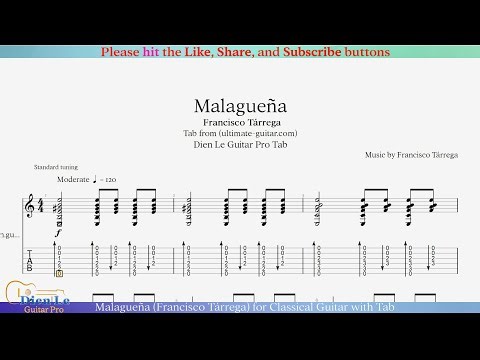Malagueña (Francisco Tárrega) for Classical Guitar with Tab