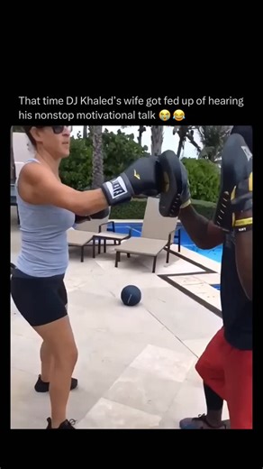 Rap News 💿 on Instagram: "“Yoooo chill” 😭💀 Never forget when DJ Khaled’s wife snapped on him for going full motivational speaker while she was in the middle of a boxing workout 😂 As she was trying to stay locked in, Khaled kept shouting encouragement and advice from the sidelines which eventually led to her turning around and telling him to “SHUT THE **** UP” 💀😂 Khaled, who’s built his entire brand around motivation and positivity, was clearly caught off guard and immediately told her to c