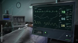Scanning Pulse Of Patient Using Heart Rhythm Monitor Technology Device. Medical Technology Pulse Monitor Equipment. Pulse Monitor Technology Used In Operating Room Of Hospital. Medicine. Heart Rate Stock Video