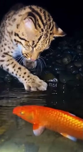 Cat Catches Big Fish, Too Excited to Stop