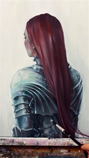 Agnes Cecile | watercolor portraits & contemporary art on Instagram: "The colors behind the armor. A watercolorist’s approach to the acrylic process. In this painting, I liked the entire process and the way it evolves, so I decided to create two longer videos: one focused on the beginning stages, and another dedicated to the next levels and details. #knight #armor #painting"