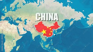 China map highlighted with border and country name, zooming animation