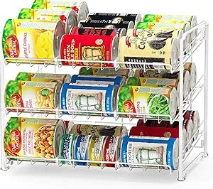 Simple Houseware Stackable Can Organizer Rack for Pantry/Cabinet - 11.5" D x 17" W x 13.75" H, Holds 36 Cans, 3-Tier Can Food Storage Dispenser, White