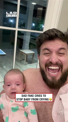 Dad fake cries to stop his baby from crying 🤣 (🎥: ViralHog)