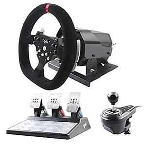 Driving Force Racing Wheel, PXN V10 270°/900° Racing Steering Wheel, with Clutch and Shifter, Support Real Force Feedbackand Headset Function, Suitable for PC, PS3, PS4, Xbox One, Nintendo Switch.