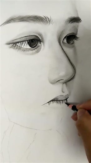 Very Easy Drawing Lips with Pencil