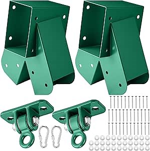 4 Pack Swing Brackets Set Swing Hangers with Mounting Parts for Outdoor Playground Backyard Equipment (Green)