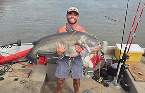 Man catches 'monster' blue catfish from Missouri River