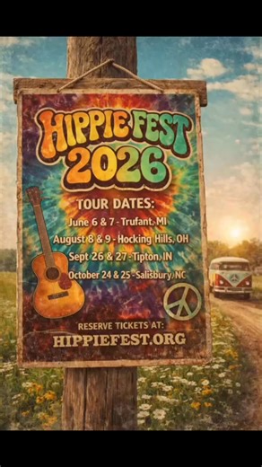 HIPPIE FEST 2026: June 6 & 7, - Michigan Aug 8 & 9 - Ohio Sept 26 & 27 - Indiana Oct 24 & 25 - N. Carolina Reserve tickets at HippieFest.org | Hippie Fest