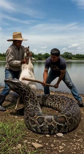 Huge Python Swallows Goat — Farmers Fight Back! #pythonattack #goatrescue #wildlife #animals