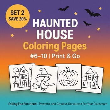 Haunted House Halloween Coloring Pages – Set 2 (#6–10) | Print & Go Blackline